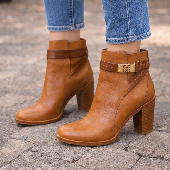 Coach Shoes - Coach Kassandra Camel Tan Leather Ankle Boots Heels Size 9 ~4” Heel